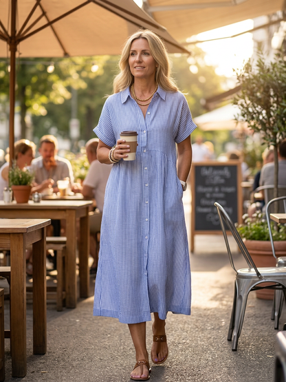 Margherita Negri™ Striped Lapel Shirt Dress
