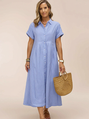 Margherita Negri™ Striped Lapel Shirt Dress