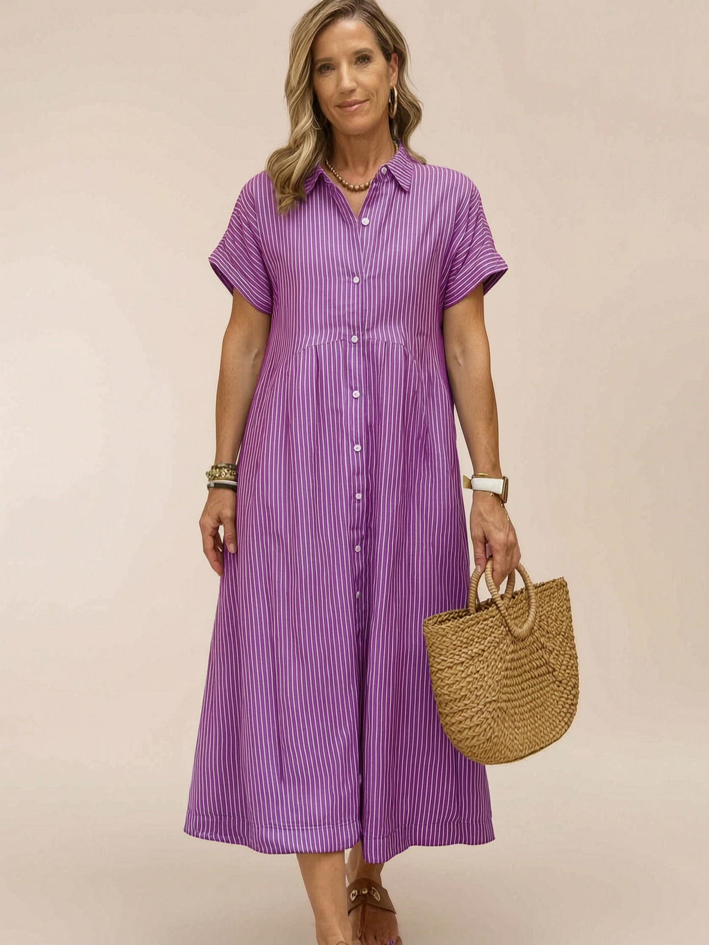 Margherita Negri™ Striped Lapel Shirt Dress