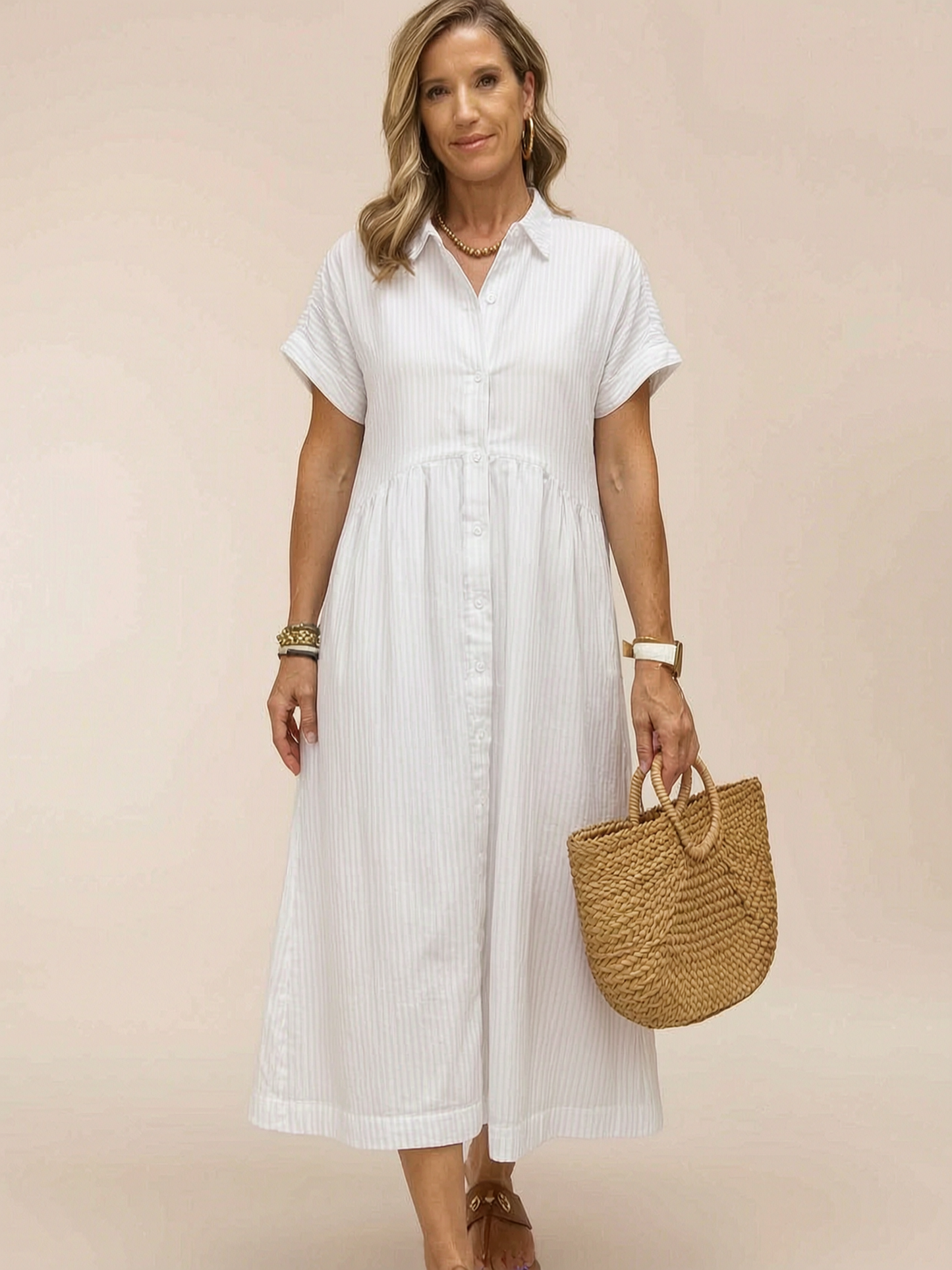 Margherita Negri™ Striped Lapel Shirt Dress