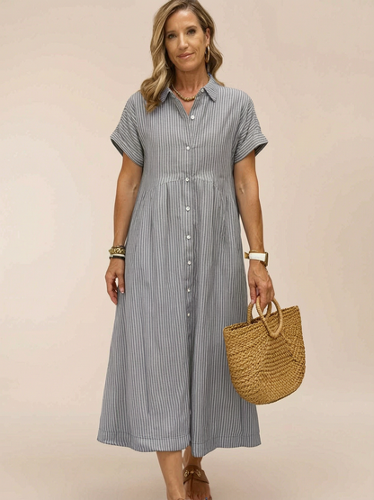 Margherita Negri™ Striped Lapel Shirt Dress