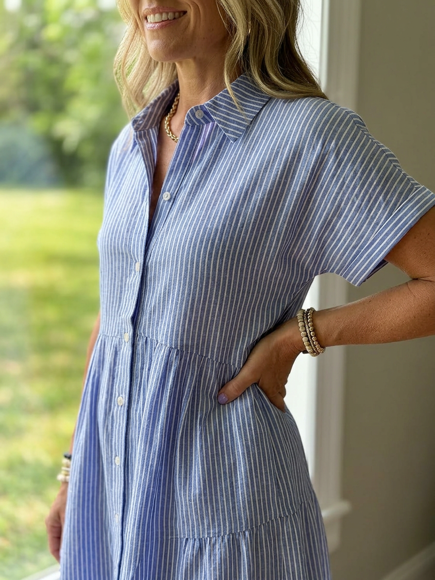 Margherita Negri™ Striped Lapel Shirt Dress