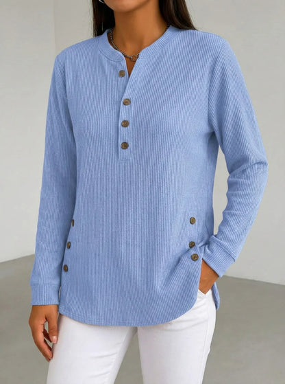 Marina Conforti Cozy Round Neck Sweatshirt - main front view of casual long sleeve solid color sweatshirt