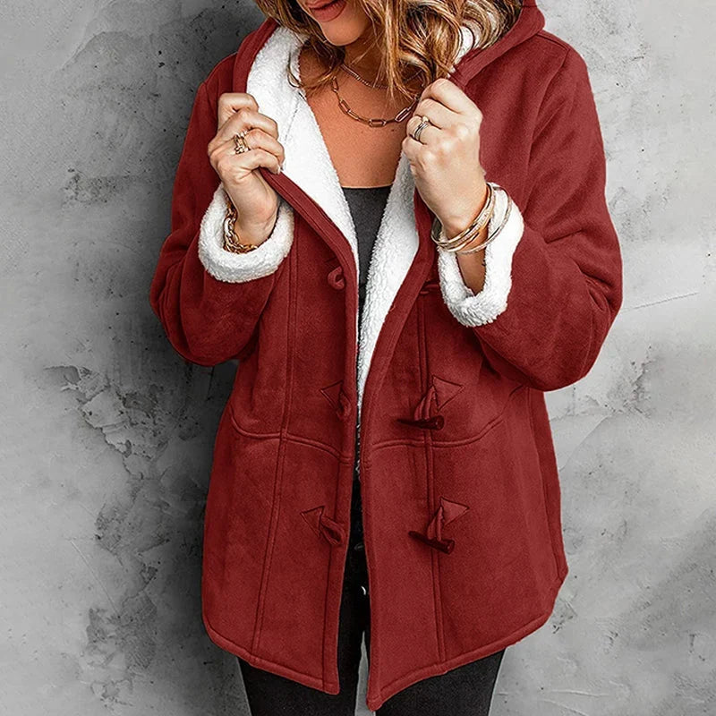 Nadia Anastasi Elegant Hooded Coat - main front view of double-breasted hooded coat