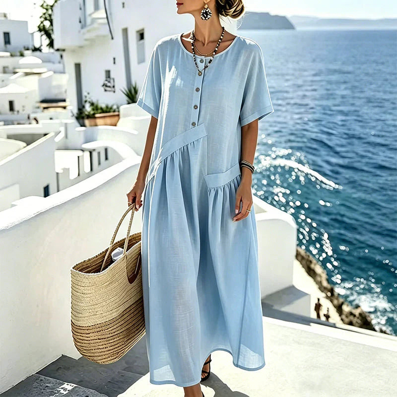 Nadia Saggese Effortless Short-Sleeve Maxi Dress - main front view with buttons