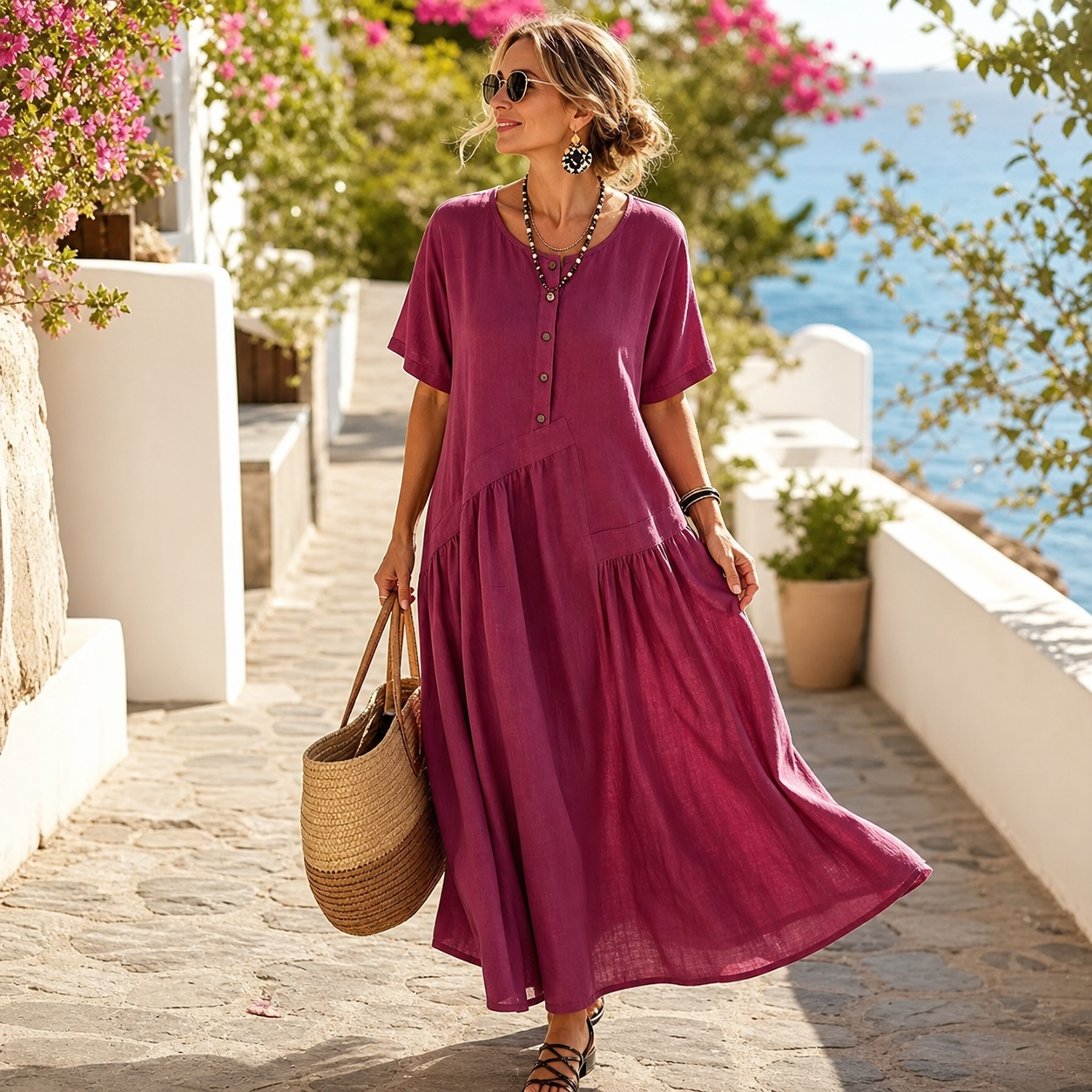 Nadia Saggese™ Effortless Short-Sleeve Maxi Dress