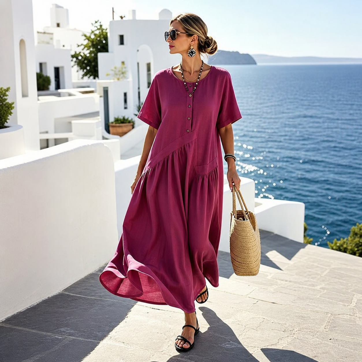 Nadia Saggese™ Effortless Short-Sleeve Maxi Dress