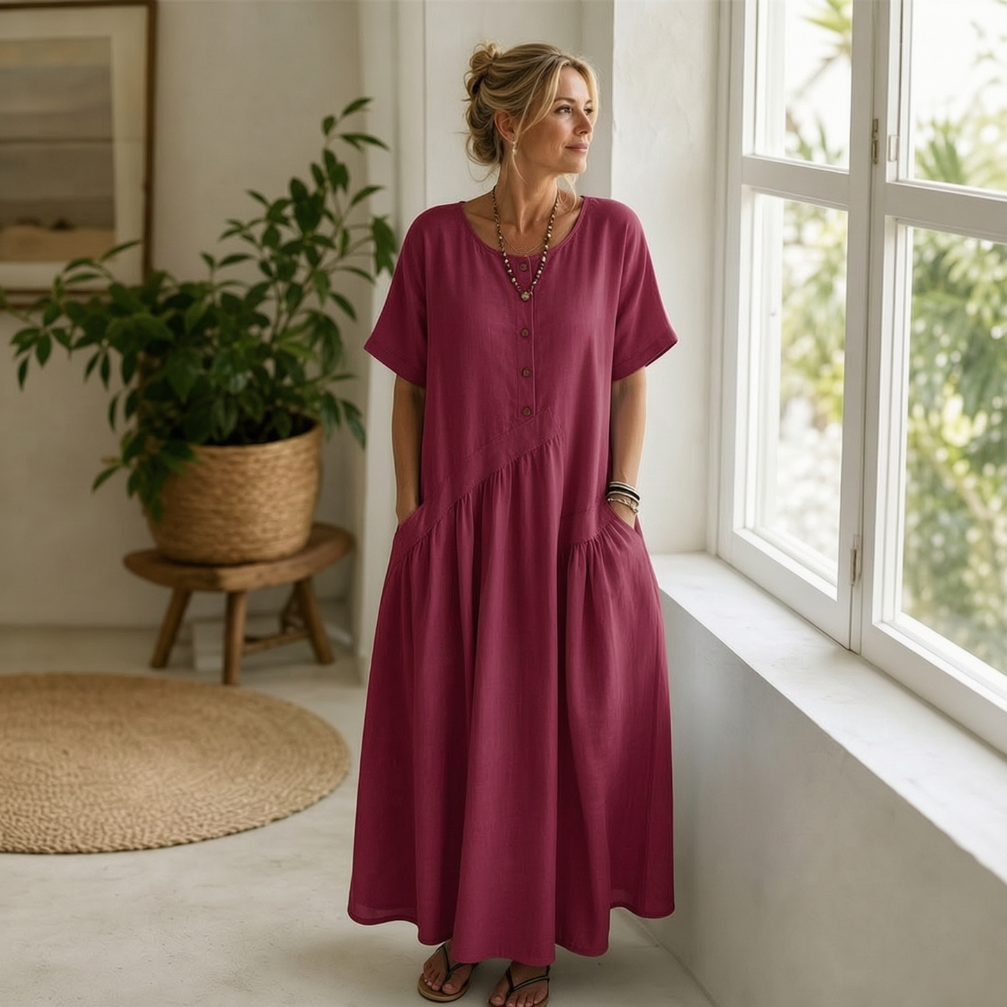 Nadia Saggese™ Effortless Short-Sleeve Maxi Dress