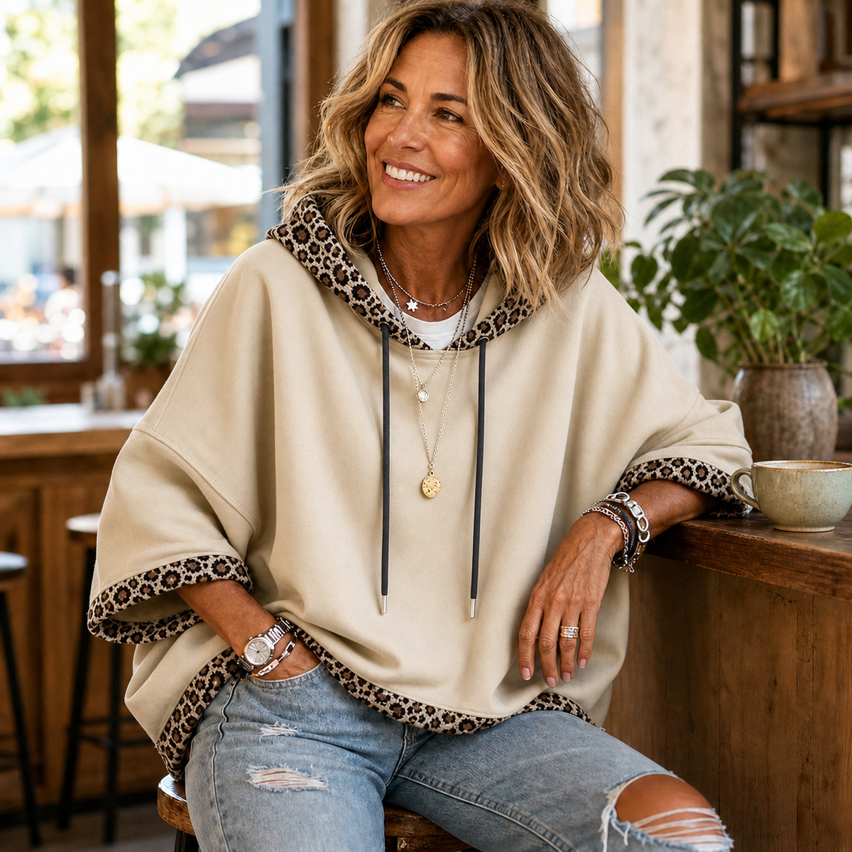 Nedda Capecchi™ Hooded Batwing Sweatshirt for Effortless Casual Style