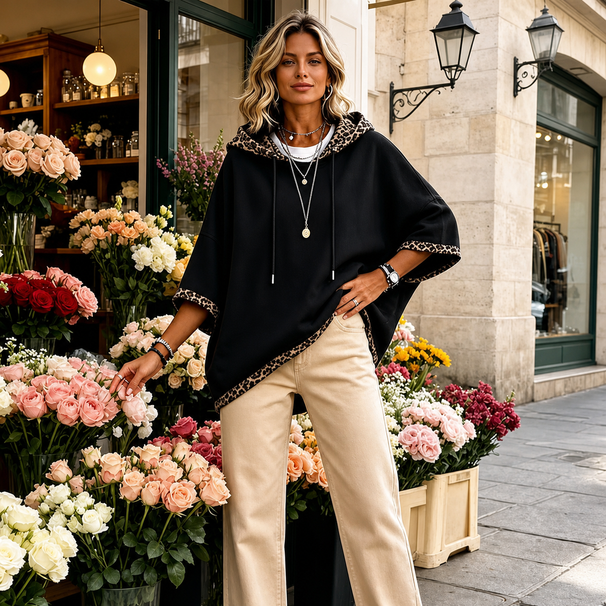 Nedda Capecchi™ Hooded Batwing Sweatshirt for Effortless Casual Style