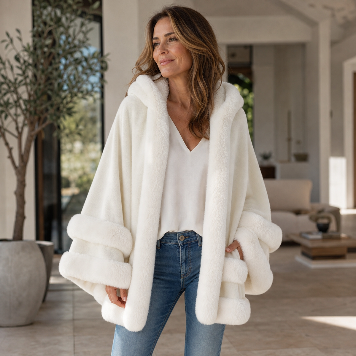 Neve Bonini™ Hooded Cape Coat for Elegant Warmth