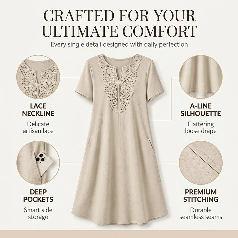 Nives Torriani™ Relaxed V-Neck Lace Dress for Easy Summer Days