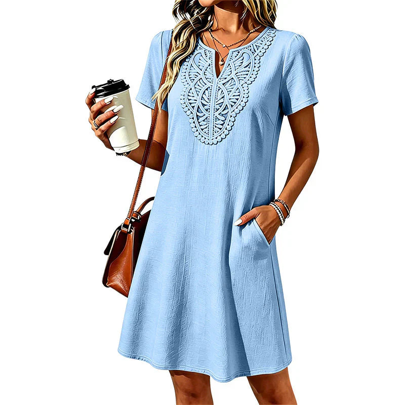 Nives Torriani™ Relaxed V-Neck Lace Dress for Easy Summer Days