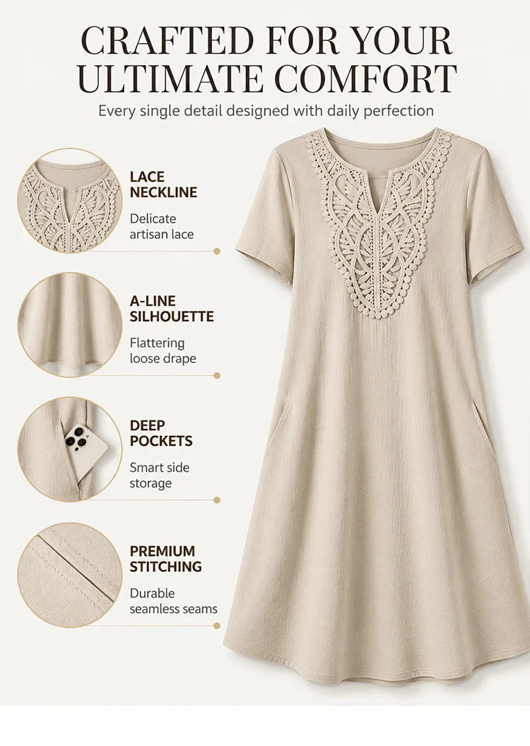 Nives Torriani™ Relaxed V-Neck Lace Dress for Easy Summer Days