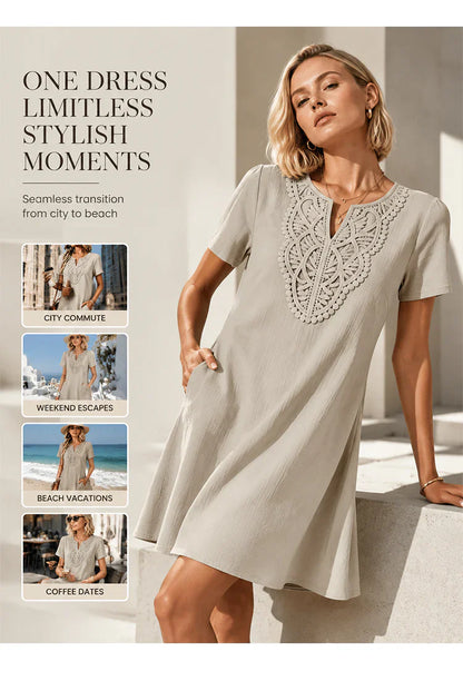 Nives Torriani™ Relaxed V-Neck Lace Dress for Easy Summer Days