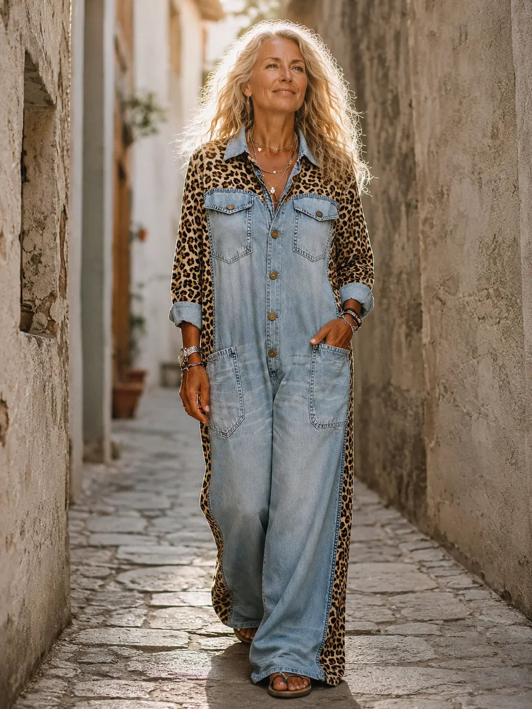 Olga Amanda One Piece Denim Shirt Jumpsuit - main front product view
