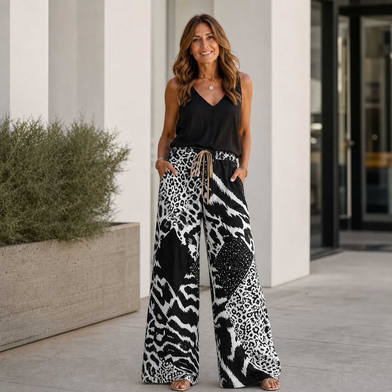 Olga Arcangeli™ Wide-Leg Leopard Trousers for Effortless Style