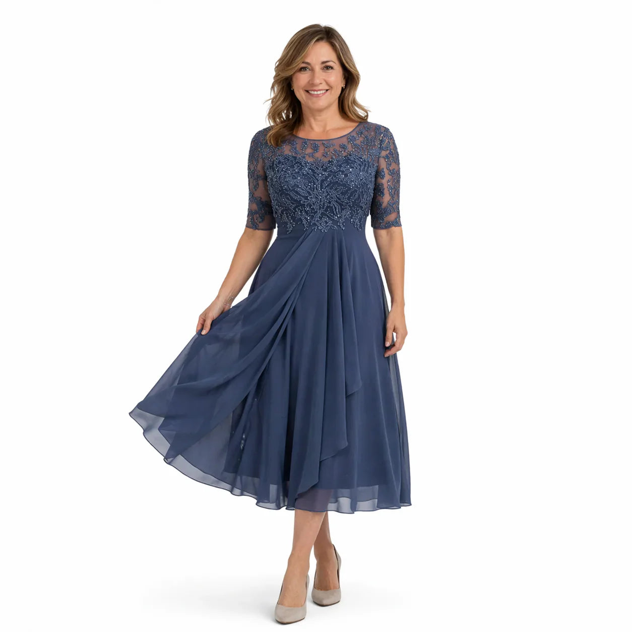 Olga Salandra™ Embroidered Midi Dress for Elegant Occasions
