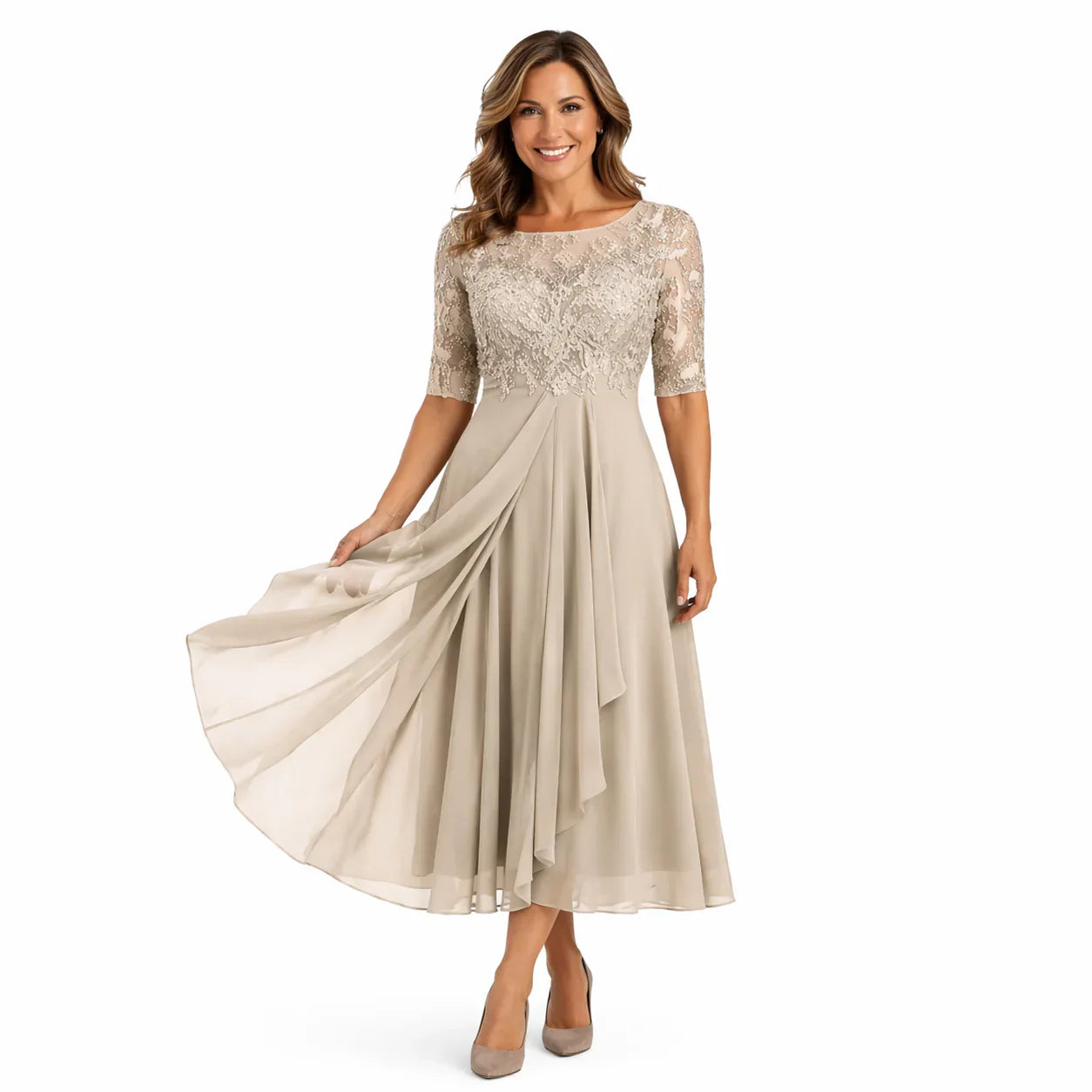 Olga Salandra™ Embroidered Midi Dress for Elegant Occasions