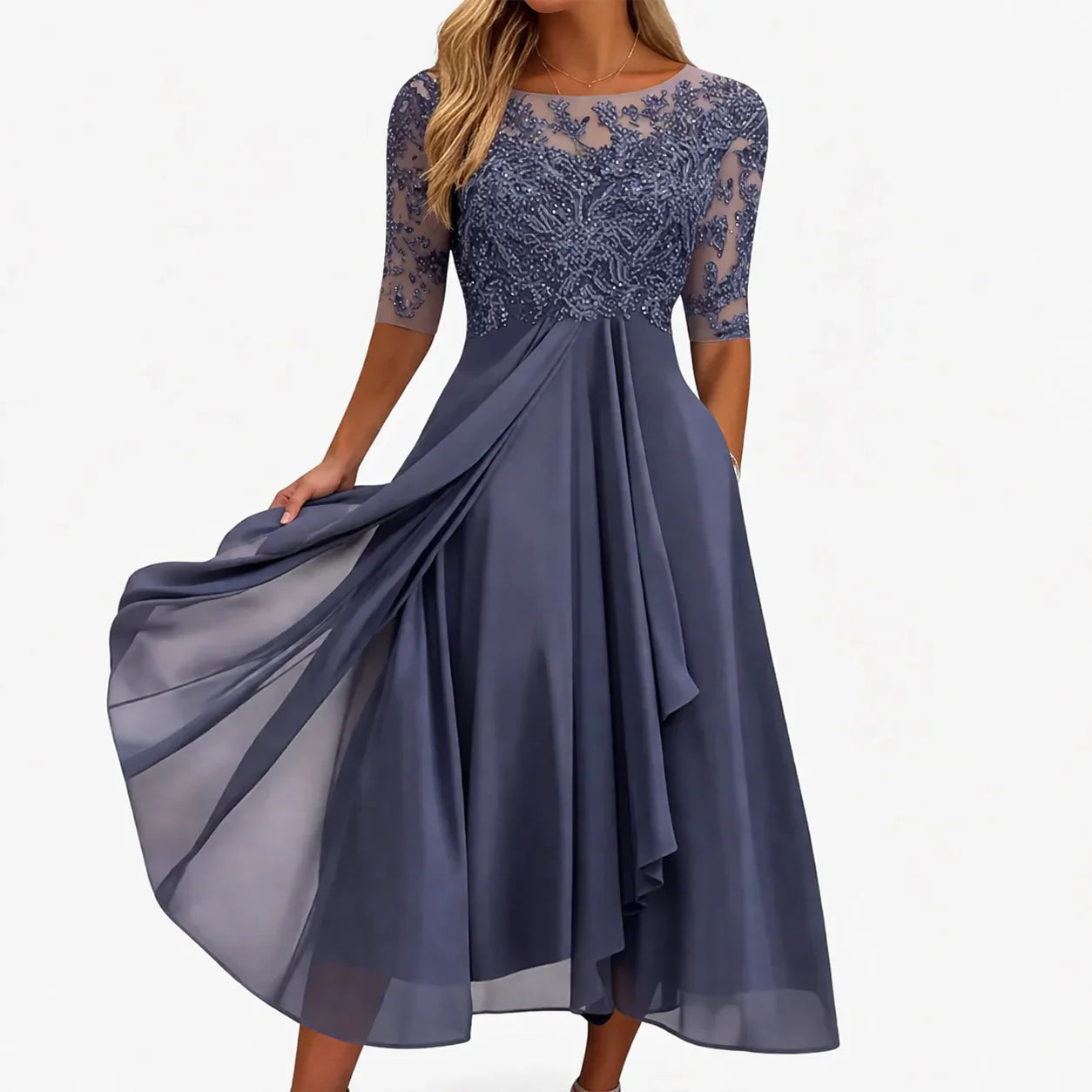 Olga Salandra™ Embroidered Midi Dress for Elegant Occasions