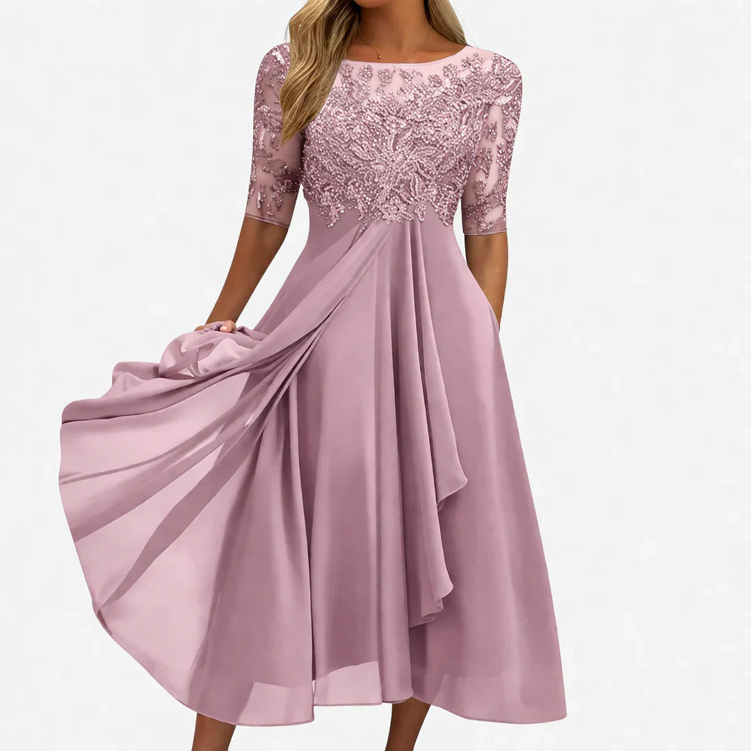 Olga Salandra™ Embroidered Midi Dress for Elegant Occasions