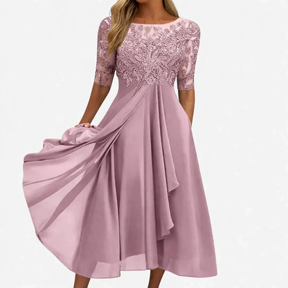 Olga Salandra™ Embroidered Midi Dress for Elegant Occasions
