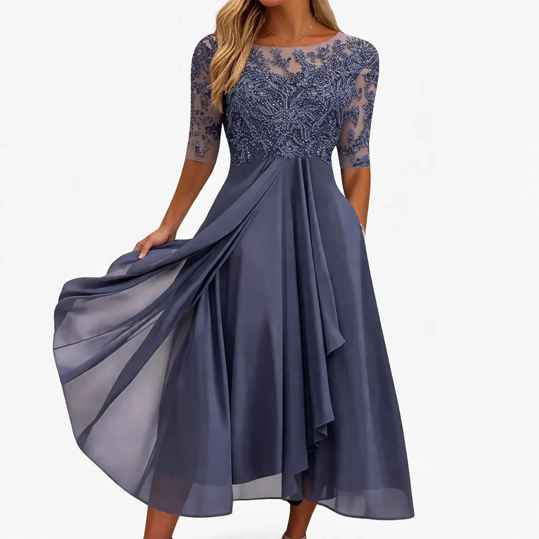 Olga Salandra™ Embroidered Midi Dress for Elegant Occasions