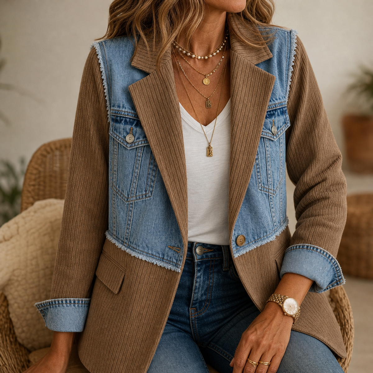 Olinda Ancona™ Textured Raw-Hem Layering Blazer