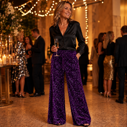 Orietta Polizzi™ Sequin Wide Leg Pants for Effortless Glamour