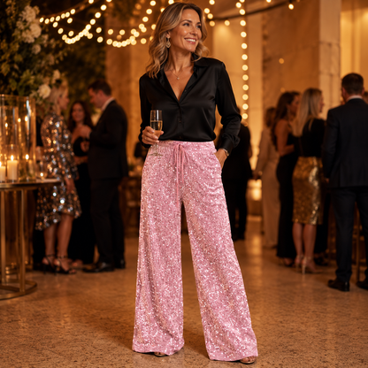 Orietta Polizzi™ Sequin Wide Leg Pants for Effortless Glamour