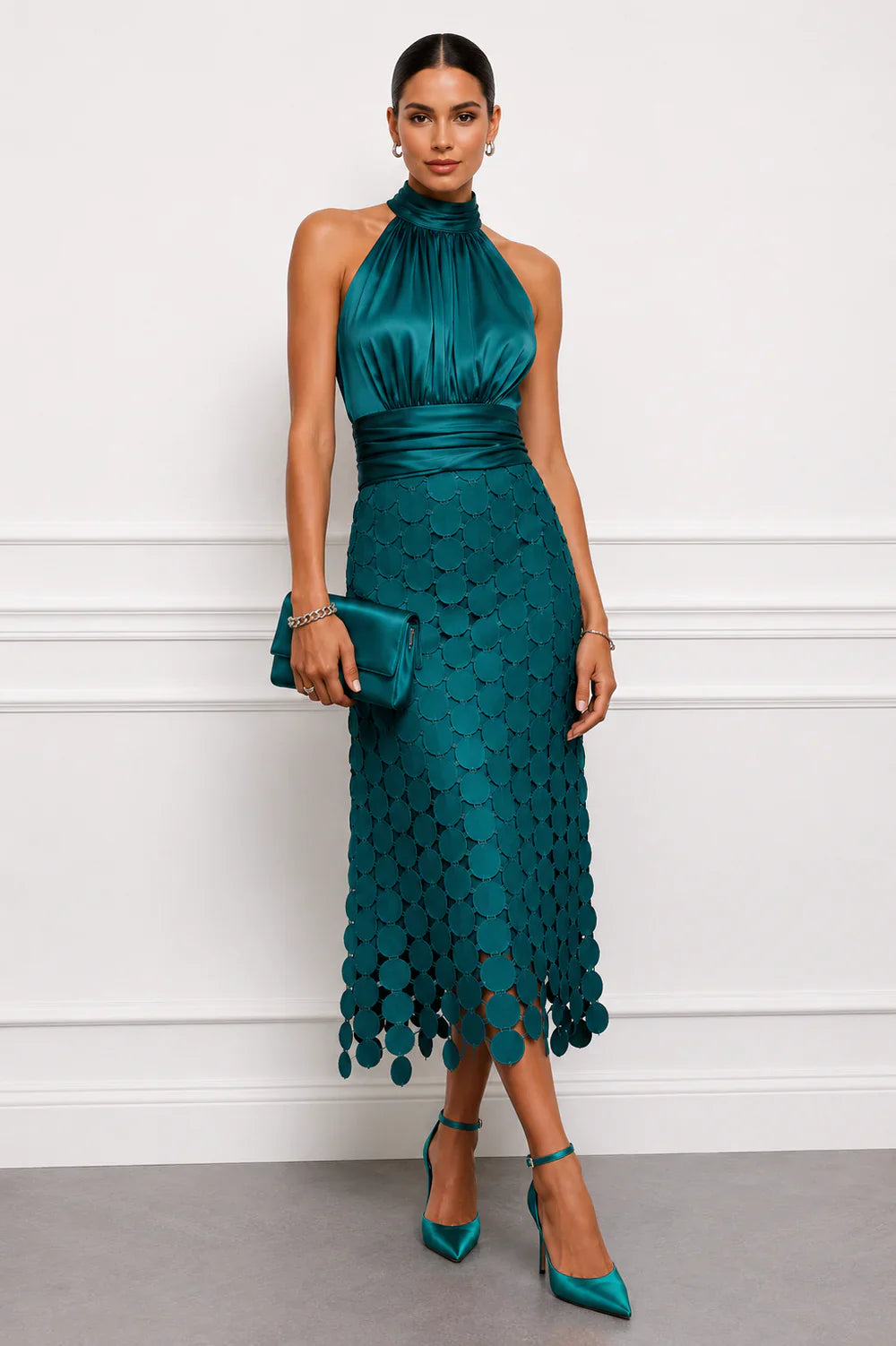 Orsola Truffi™ Flattering Halter Midi Dress for Effortless Elegance