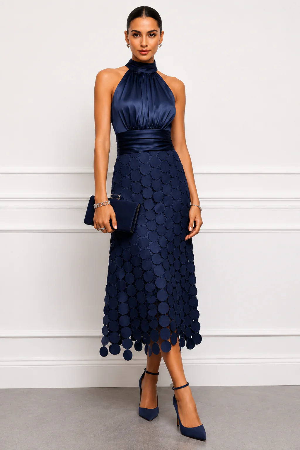 Orsola Truffi™ Flattering Halter Midi Dress for Effortless Elegance