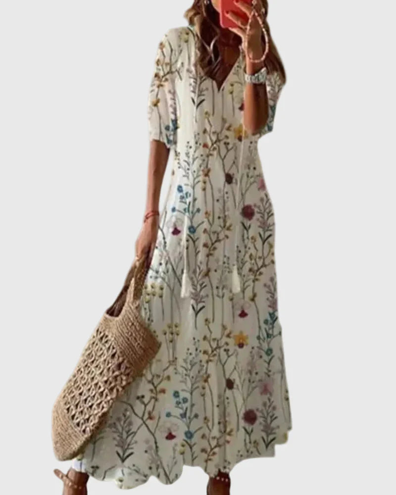 Paola Salmi™ Flowy V-Neck Dress for Effortless Summer Style