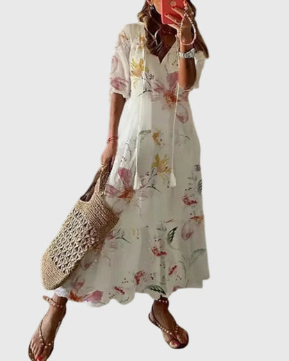 Paola Salmi™ Flowy V-Neck Dress for Effortless Summer Style