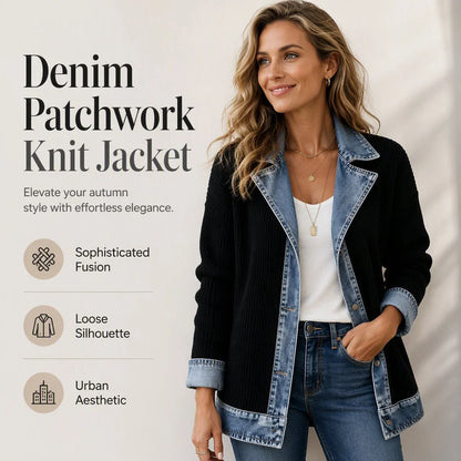 Patrizia Women's Elegant Denim Spliced Ribbed Knit Coat - main front view