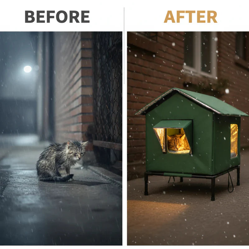 PawNest™ Weatherproof Elevated Cat House for Cozy Winters