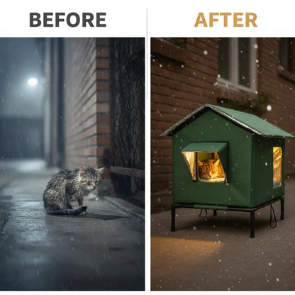 PawNest™ Weatherproof Elevated Cat House for Cozy Winters