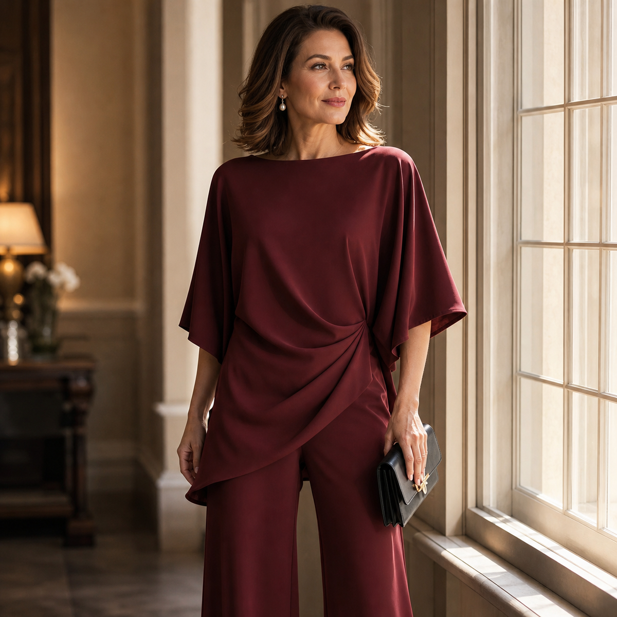 Pellegrina Cappelletti™ Elegant Draped Blouse and Wide-Leg Set