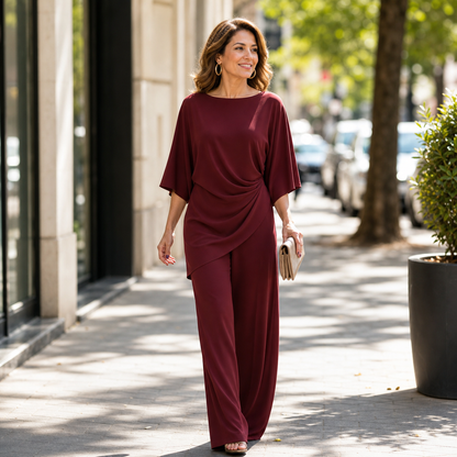 Pellegrina Cappelletti™ Elegant Draped Blouse and Wide-Leg Set