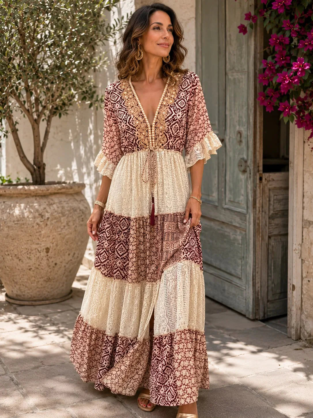 Penelope Faustine Soft-touch Lace Maxi Dress - main front view of feminine lace maxi dress