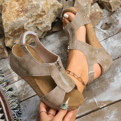 Perla Falzone™ Comfortable Heeled Sandals with Zipper - front angle view