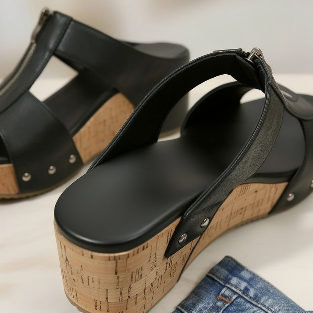 Perla Falzone™ All-Day Comfort Heeled Zip Sandals