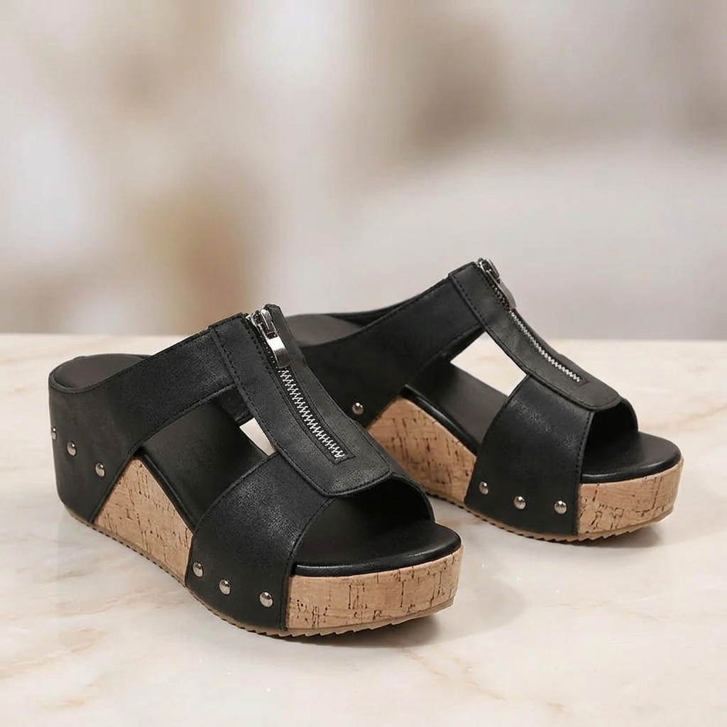 Perla Falzone™ All-Day Comfort Heeled Zip Sandals