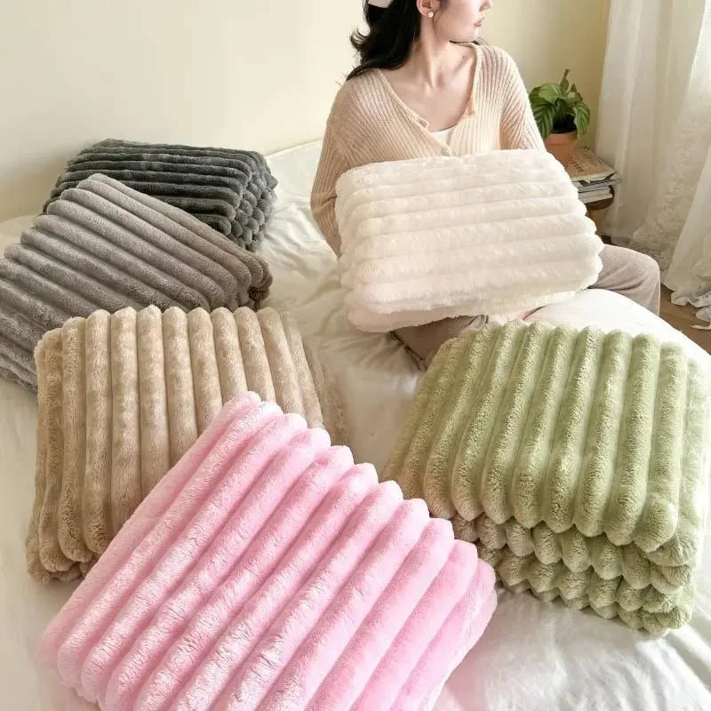 Plushella Cozy Rabbit Plush Blanket - main product view of thick rabbit plush and milk velour blanket