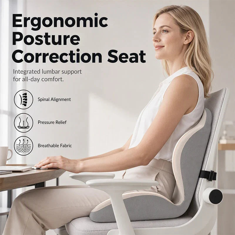 PostureFlow Supportive Seat Cushion - main view of ergonomic memory foam cushion with back support