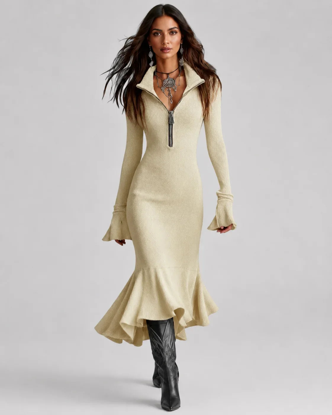 Quirina Spinola™ Elegant Bell Sleeve Dress for Effortless Style