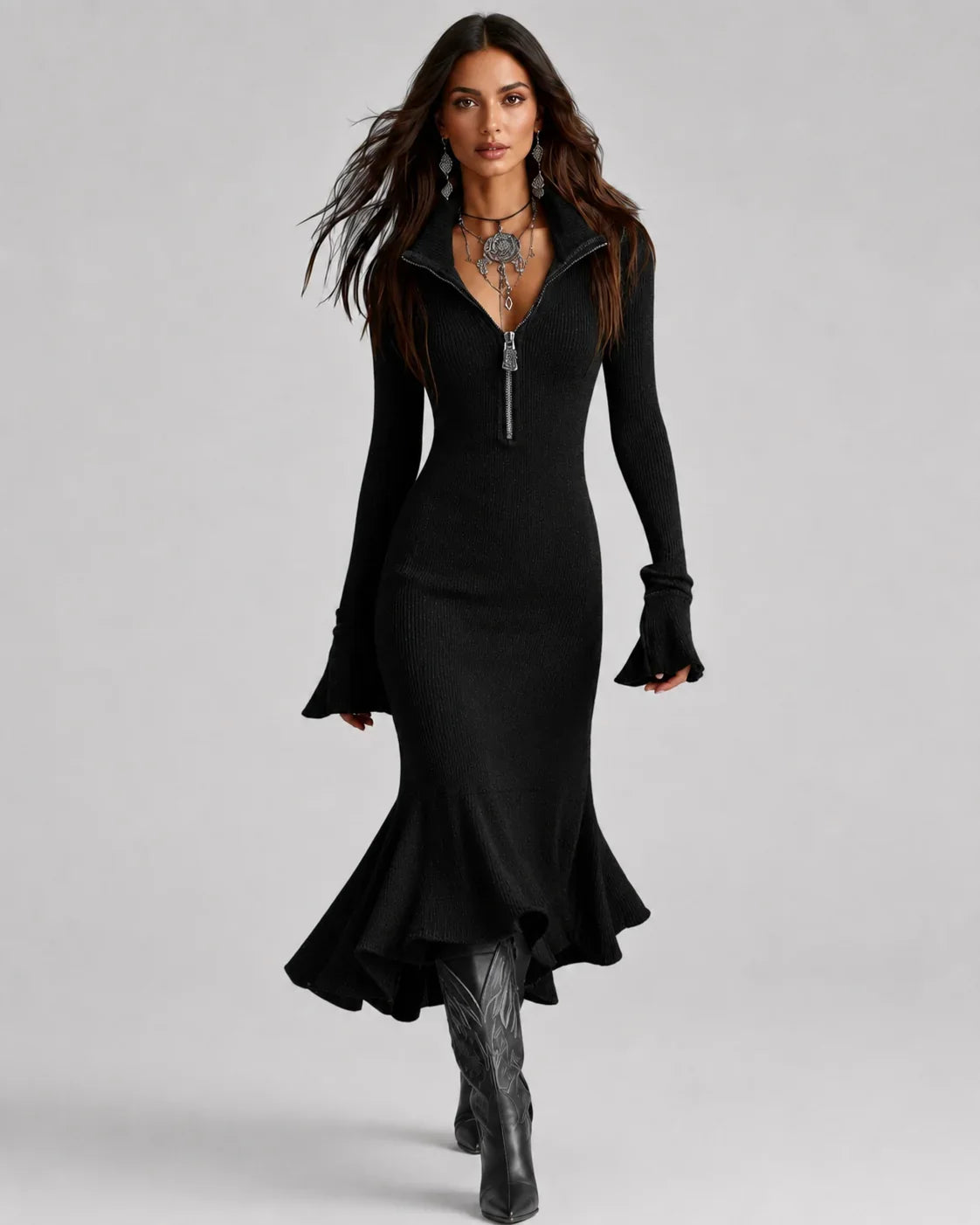 Quirina Spinola™ Elegant Bell Sleeve Dress for Effortless Style