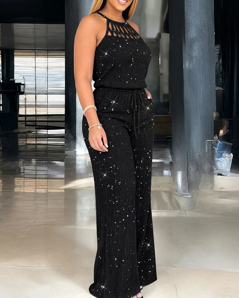 Raffaella Arcangeli™ Sparkling Wide Leg Jumpsuit for Effortless Elegance