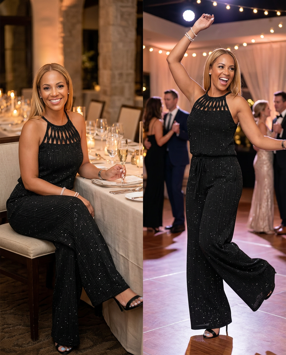 Raffaella Arcangeli™ Sparkling Wide Leg Jumpsuit for Effortless Elegance