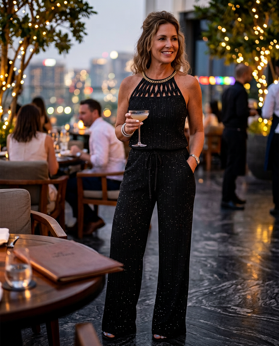 Raffaella Arcangeli™ Sparkling Wide Leg Jumpsuit for Effortless Elegance